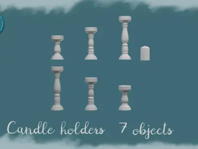 Set of 6 Candle Holders and Candle 3D print model
