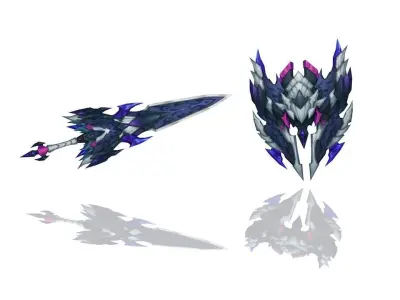 Demon Lord Sword and Shield Low-poly 3D model