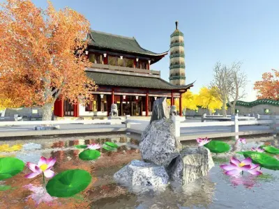Oriental Architecture Low-poly 3D model