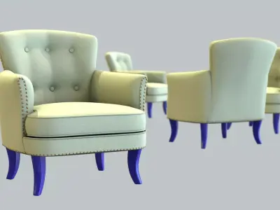 Vintage Chair Sage Green Cotton Painted NavyBlue Wood Legs 3D model