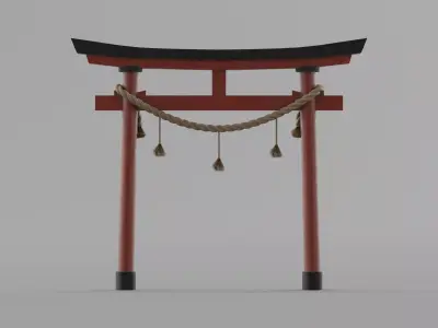Japanese Torii Gate with Shimenawa Rope and Tassels Low-poly 3D model