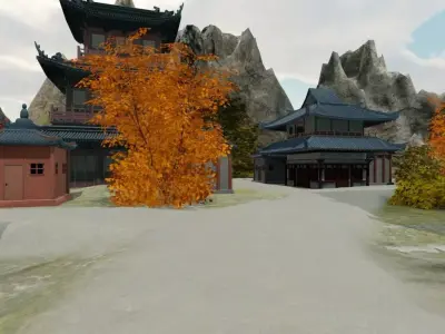 Serene Mountain Village In Autumn 3D model