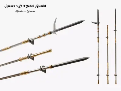 Realistic Japanese Spears and Pole Weapon Asset Bundle 3D model