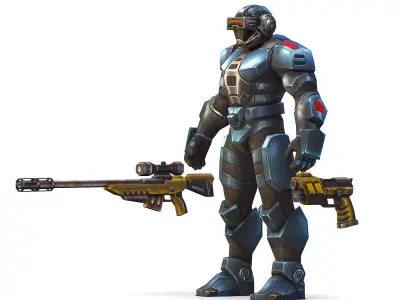 Cartoon Sci-Fi Cyborg Drone Sniper Soldier Low-poly 3D model shop