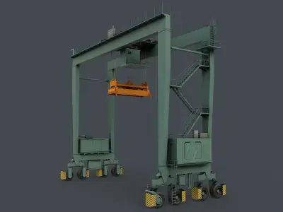 PBR Rubber Tyred Gantry Crane RTG V1 - Green Light Low-poly 3D model