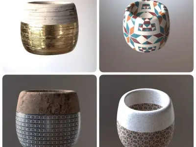 Modern Ancient Style Grunge Wood and Gold Mosaic Vase Cup 3D model