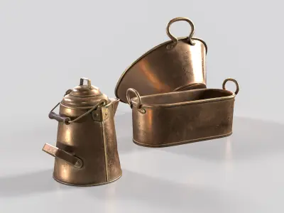 Copper Kitchenware Low-poly 3D model