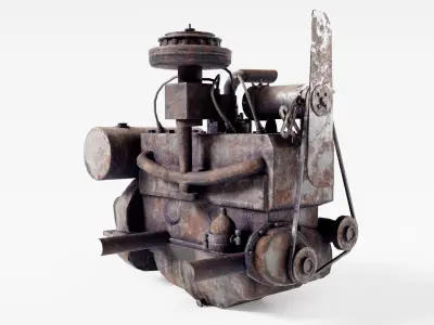 vintage car inline engine  vehicle part da1 Low-poly 3D model