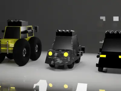 PolyCar toy truck with wheels and lights Free 3D model