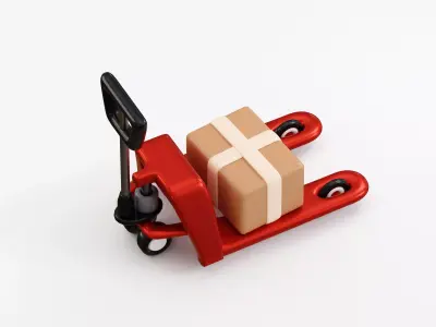 Hydraulic trolley with cardboard box Low-poly 3D model