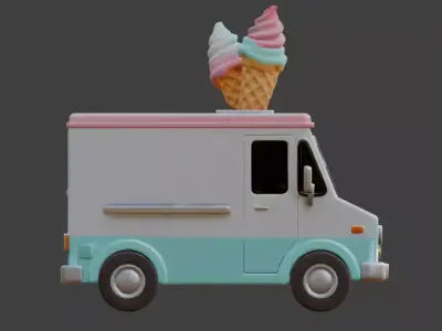 Summer Treats Mobile Ice Cream Shop 3D Model Low-poly 3D model