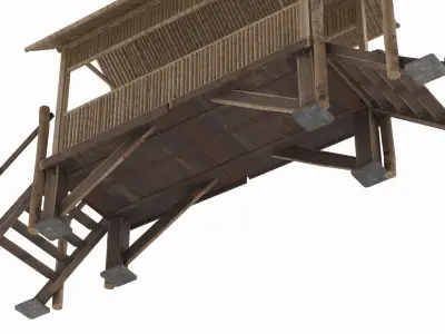 Bamboo Footbridge with Roof on Stilts 3D model