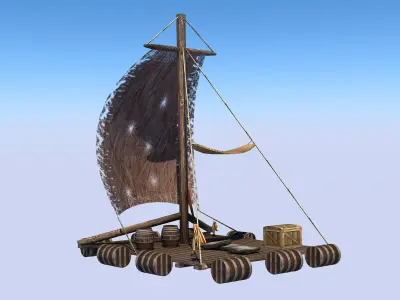 Raft -Low poly sailboat with lamp Low-poly 3D model