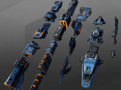 Spaceships Modulars Pack Low-poly 3D model