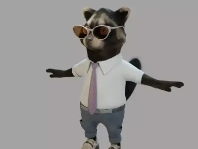 Raccoon yenot naturally fure 3D model