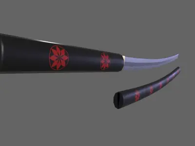 PBR Katana Japanese Sword Black V3 Low-poly 3D model