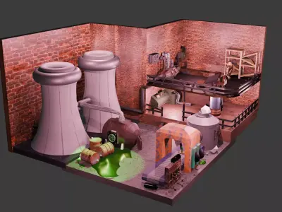 Abandoned Industrial Factory - Toxic Waste Low-poly 3D model