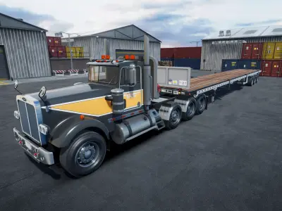 Semi truck flatbed trailer unity asset Low-poly 3D model