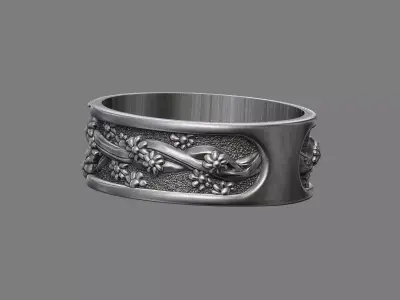 Gothic floral skull band ring  3D print model