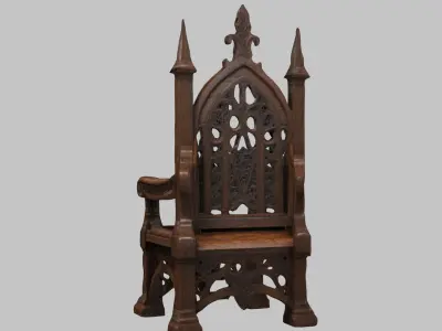 Wooden Carved Medieval Chair Low-poly 3D model