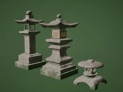 Japanese Stone lanterns Low-poly 3D model