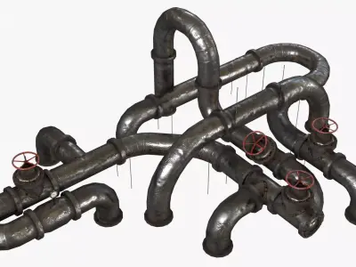 Old Folded Metallic Pipes Low-poly 3D model