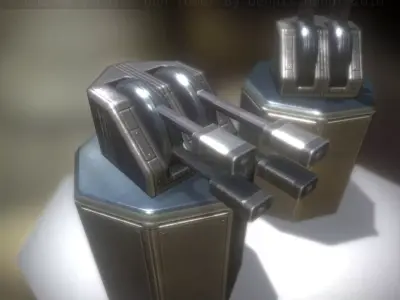 Low Poly Laser Gun Tower with Animations Low-poly 3D model