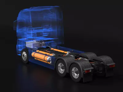Hydrogen Fuel Cell Semi-Truck Chassis X-Ray 3D model
