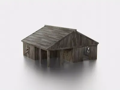 Old Wooden Medieval Building House 3 Low-poly 3D model