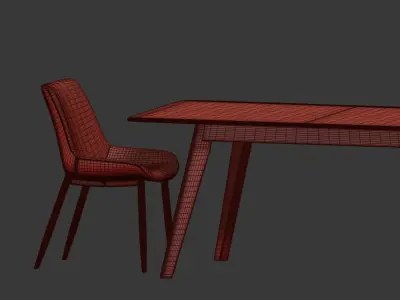 Dining Set table with six chairs 3D model