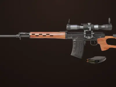 Sniper Rifle 01 Wood Rig All PBR Unity Ue Textures Low-poly 3D model
