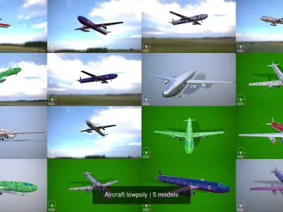 Aircraft lowpoly airplane flying in sky 3D Model Collection