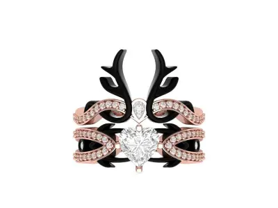 Heart Art Deco Ring Bridal Set 3D print model