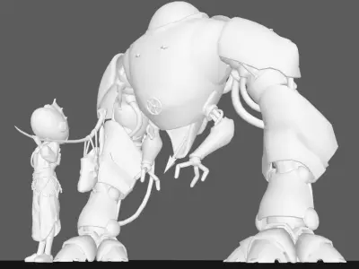Science fiction fishing little girl Low-poly 3D model