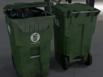 Trash Container With Tash Bag Low-poly 3D model