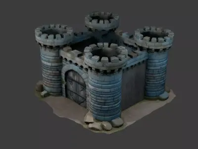 Medieval Castle Fortress with  Gate and Towers  Fantasy 3D Model Low-poly 3D model
