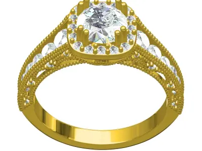 Antique Diamond Halo Filigree Engagement Ring 3D print model