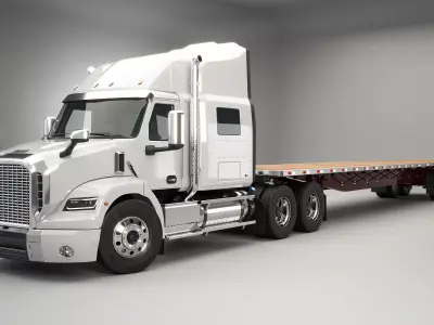 Generic Semi Truck with Flatbed Trailer 3D model