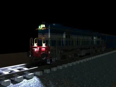 Train on tracks at night Low-poly 3D model