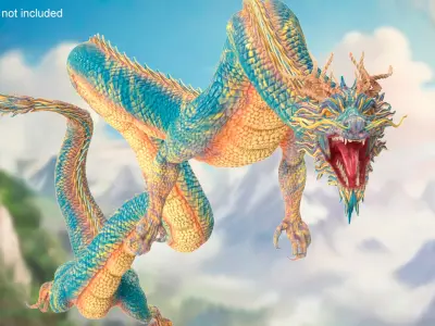 Asian Mythical Serpent Dragon Blue Rigged for Cinema 4D 3D model
