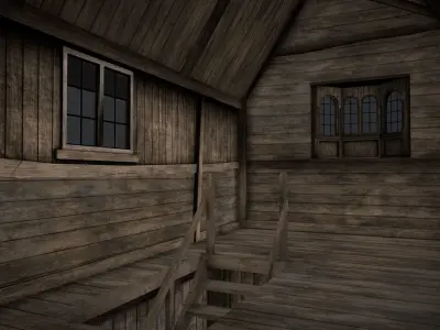 Medieval Lake Village - House 1 with interiors Low-poly 3D model