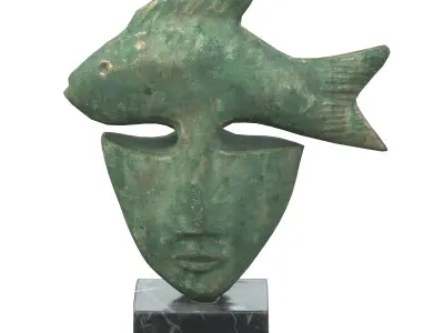 Fish face rusted statues Low-poly 3D model
