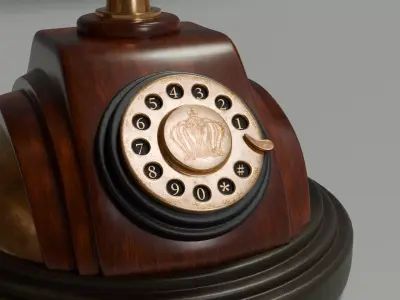 Antique Rotary Telephone - Vintage Brass and Wood Desk Decor 3D model