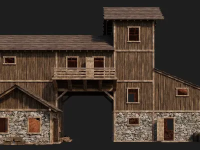 Old Wooden House Building 4K Textures GameReady 121 Low-poly 3D model