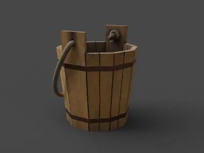 Wooden Bucket with Rope Handle Low-poly 3D model