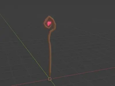Stylized Wizard Wooden Dark Staff with Crystal Low-poly 3D model