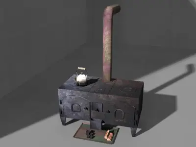 antique old stove fireplace Low-poly 3D model
