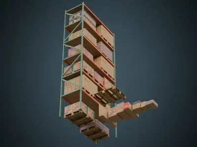 Cardboard Boxes Pallet And Shelf 2B Low-poly 3D model