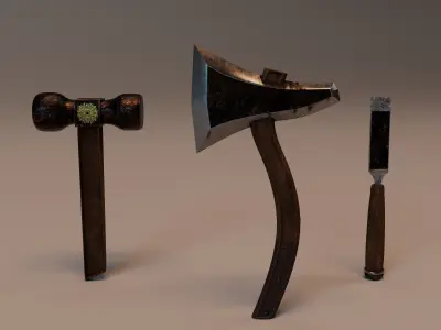 Stylized 3D Tools Pack - PBR Medieval Tools Low-poly 3D model