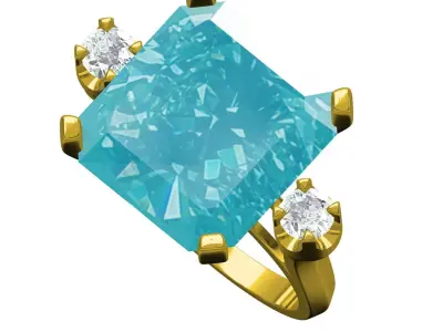 Antique Large Emerald Stone and Round Diamond Cathedral Ring 3D print model